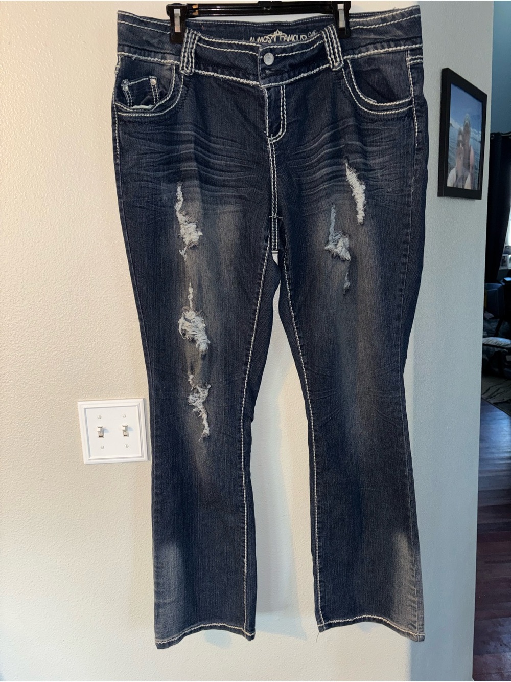 Almost Famous Plus Size Distressed Thick Stitch Jeans